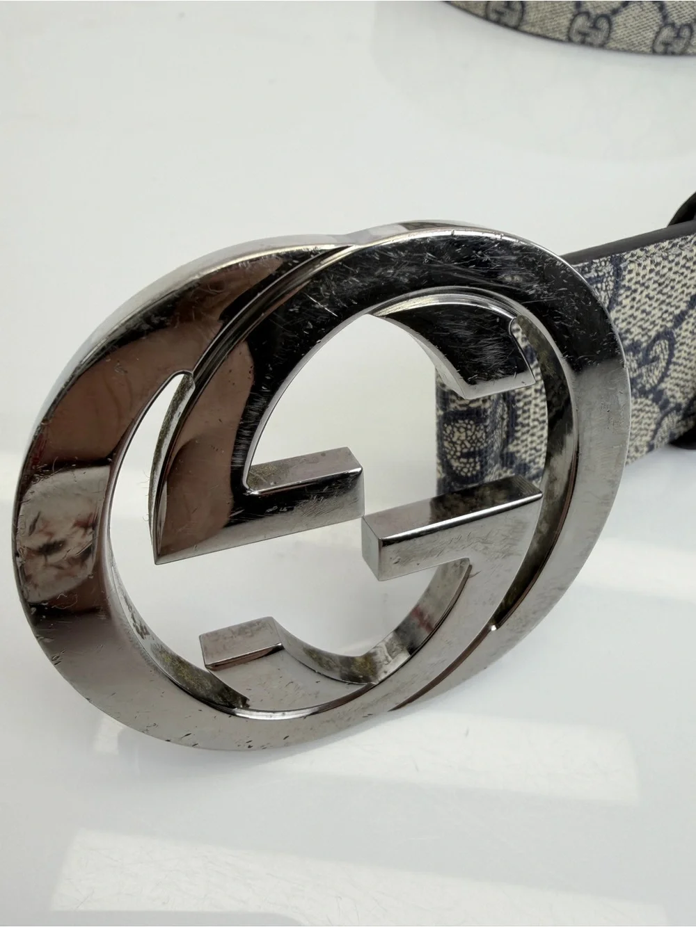 Gucci Supreme GG Monogram Canvas Belt  Silver-Tone Double G Buckle 110/44 114984